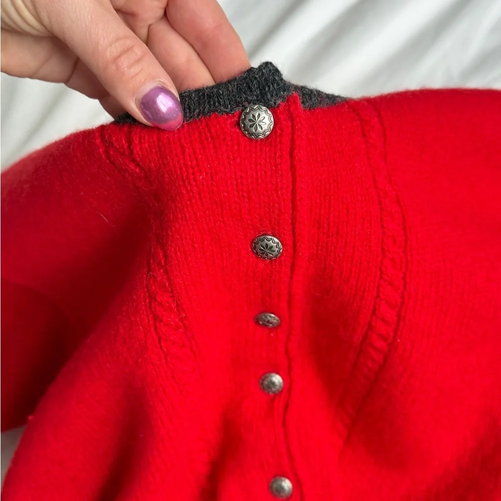 Red Button-Up Women's Sweater by Limited %100 wool in bright red color - Picture 5 of 11